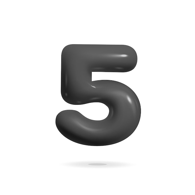 Dessin Animé Plastique Brillant Rendu 3d Vecteur Noir Luxe Numéro 5 Cinq éléments Web Design Isolé Blanc