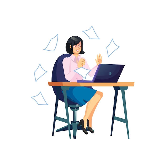 Dessin animé plat employé de bureau characterwork stress date limite illustration vectorielle concept