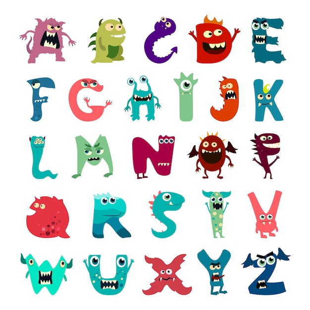 Dessin Animé Plat Monstres Alphabet Grand Ensemble