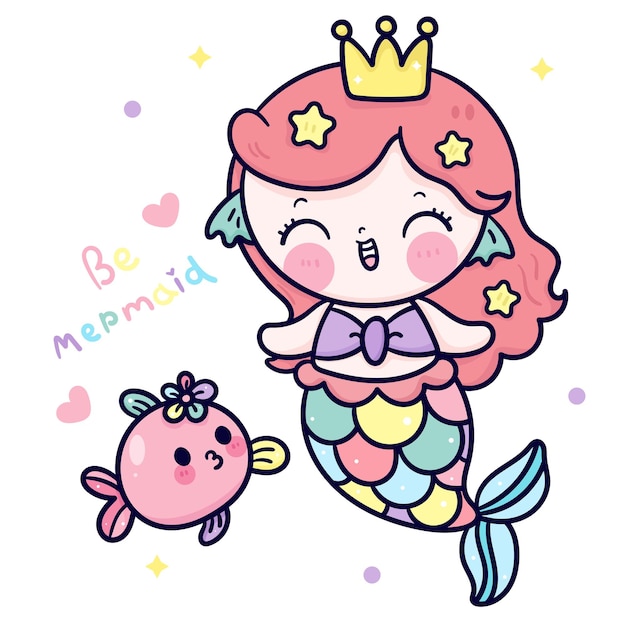 Dessin Animé Princesse Sirène Et Illustration Kawaii De Poisson Mignon