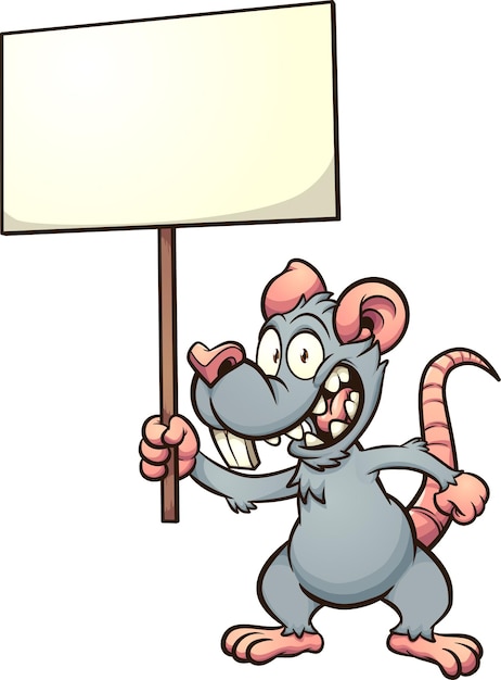 Dessin Animé Rat Ou Souris Tenant Une Pancarte Blanche