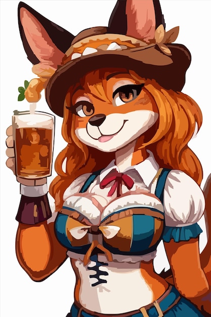 Vecteur un dessin animé d'un renard avec une bière à la main