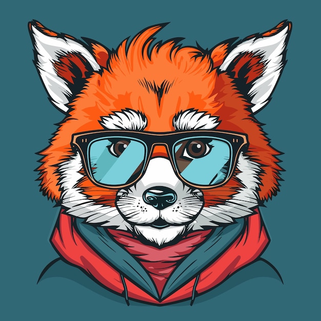 Vecteur un dessin animé d'un renard rouge portant des lunettes et un capuchon rouge