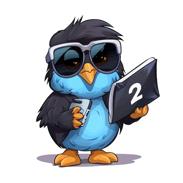 Un Dessin Animé Représentant Un Oiseau Bleu Tenant Un Livre Avec Le Numéro 2 Dessus.