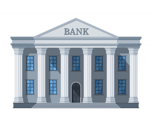 Dessin Animé Rétro Banque Ou Palais De Justice Avec Illustration De Colonnes Isolée Sur Blanc