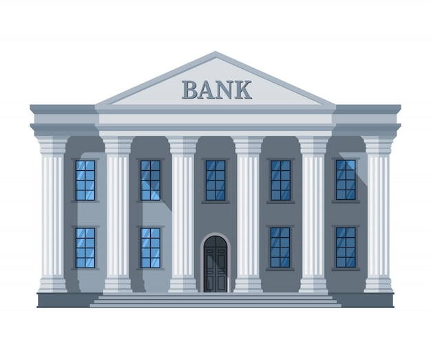 Dessin animé rétro banque ou palais de justice avec illustration de colonnes isolée sur blanc