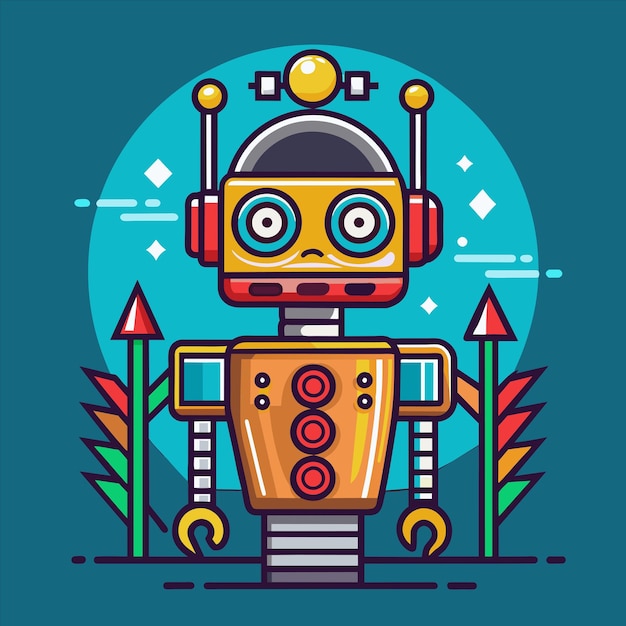 un dessin animé d'un robot avec un fond bleu avec un contexte bleu