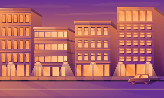 Dessin animé rue vide de la ville avec des bâtiments le matin, illustration vectorielle.