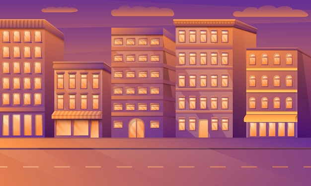 Dessin animé rue vide de la ville avec des bâtiments le matin, illustration vectorielle.