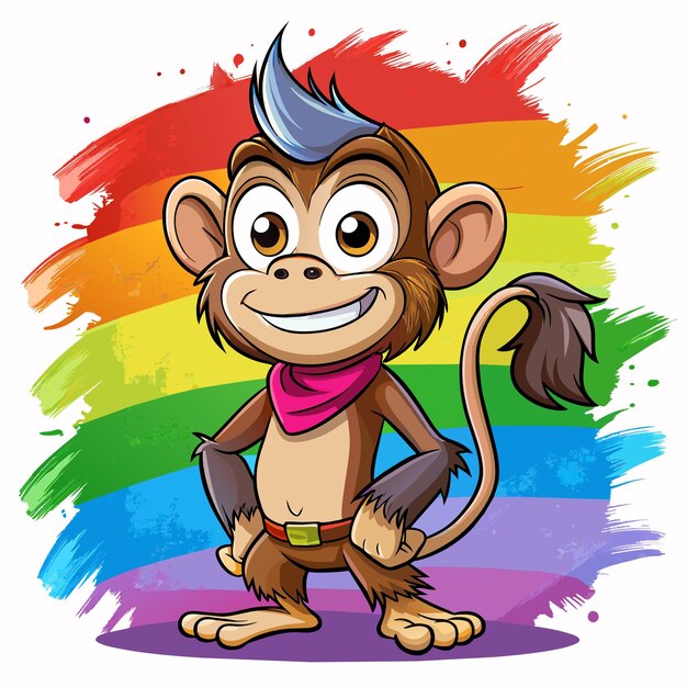 Vecteur un dessin animé d'un singe avec un fond coloré arc-en-ciel