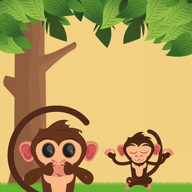 Vecteur dessin animé de singes jungle