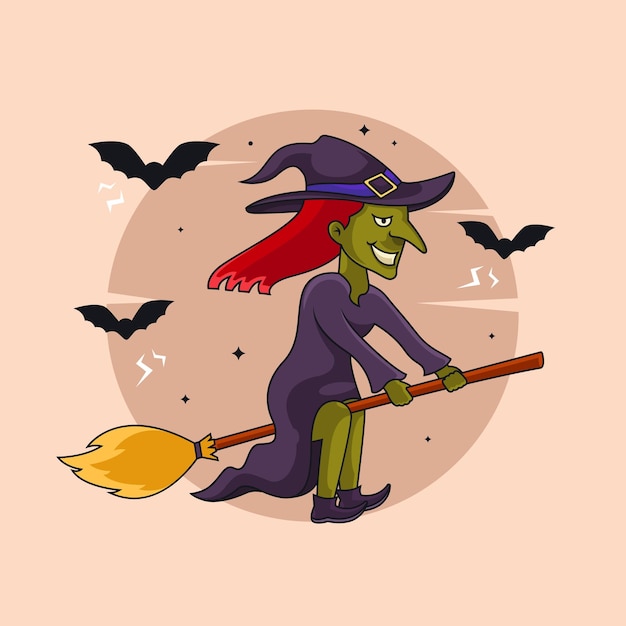 Un dessin animé de sorcière d'Halloween au style rétro