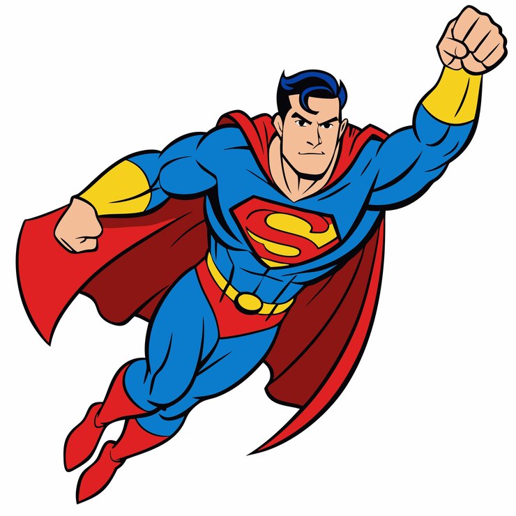 Vecteur un dessin animé d'un superman avec le mot superman dessus