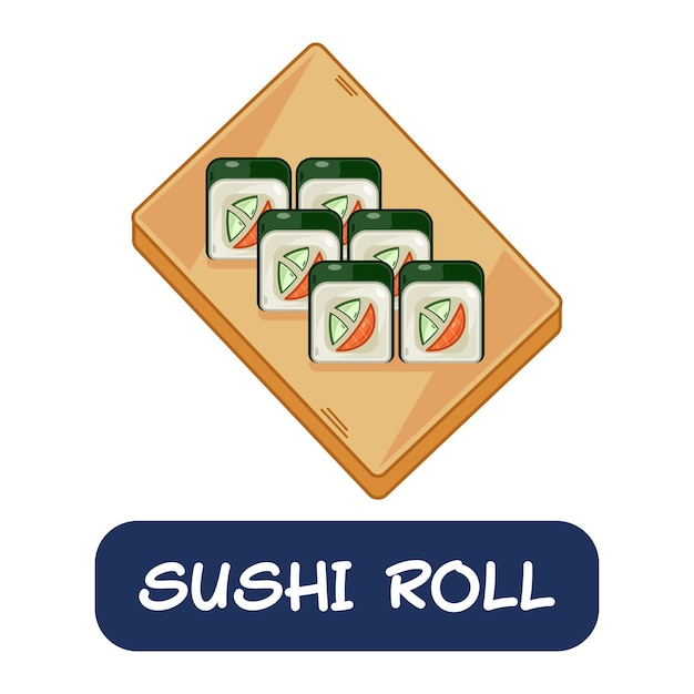 Dessin Animé Sushi Roll Vecteur De Cuisine Japonaise Isolé Sur Fond Blanc