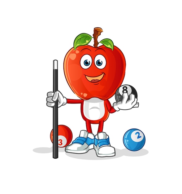 Le Dessin Animé De La Tête D'apple Joue Le Personnage De Billard. Vecteur De Dessin Animé