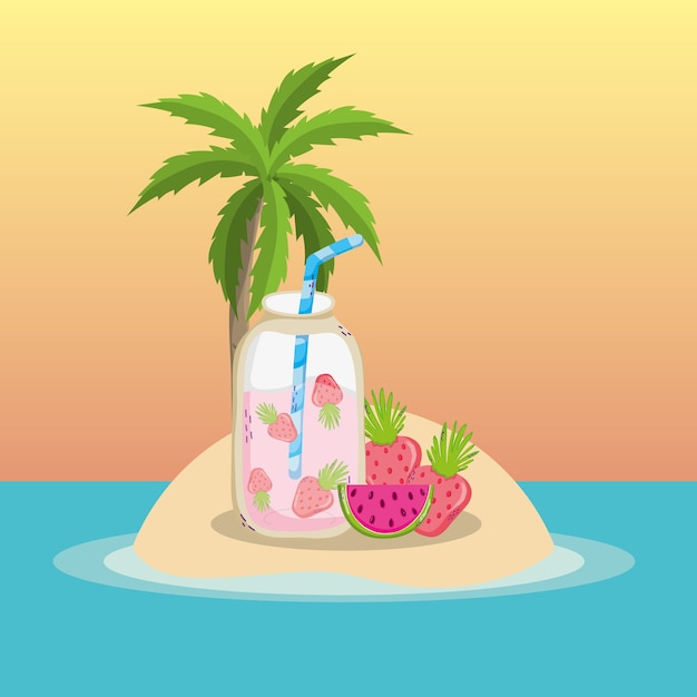 dessin animé thème de plage tropicale