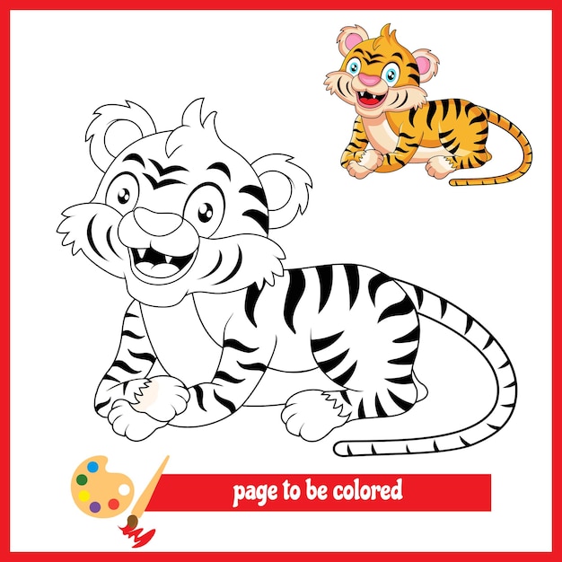 Vecteur dessin animé tigre 4 images à colorier