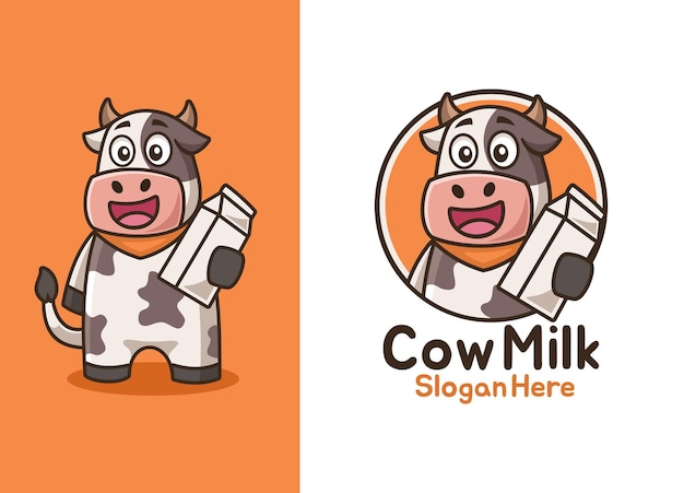 Dessin Animé Vache Souriante Avec Création De Logo De Lait