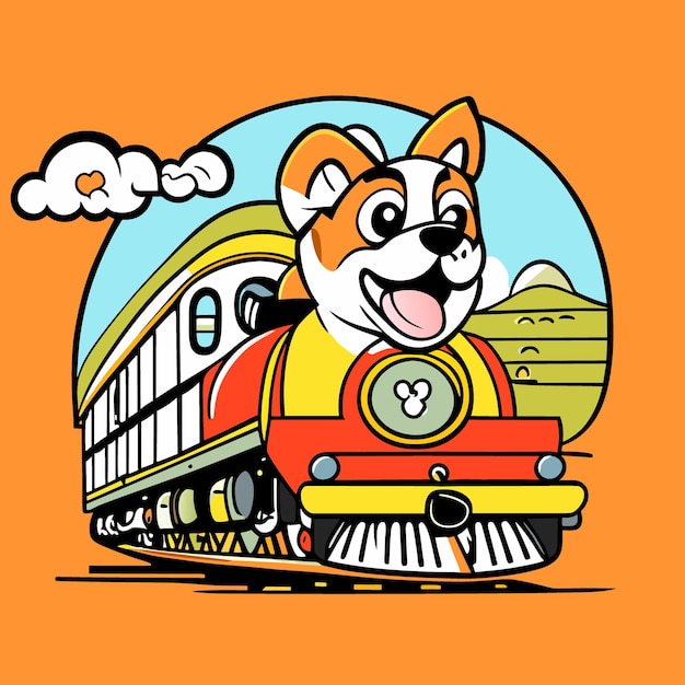 Vecteur dessin animé sur vecteur de train chien