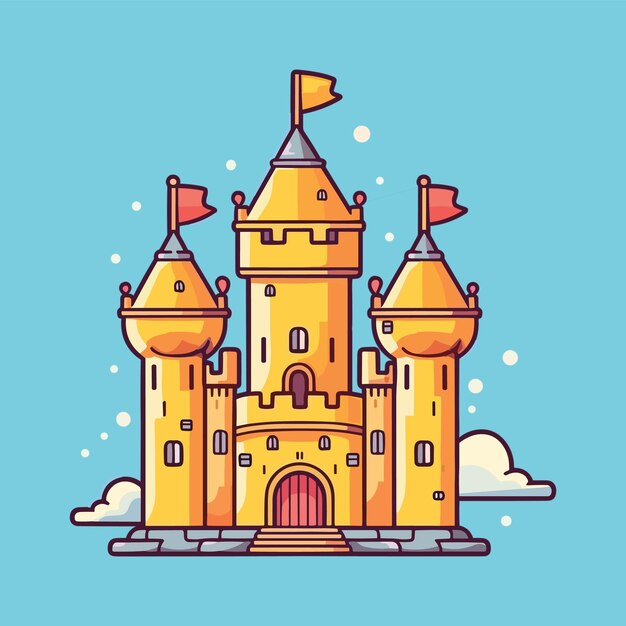 Vecteur dessin animé vieux château avec tourelles architecture médiévale illustration vectorielle plate