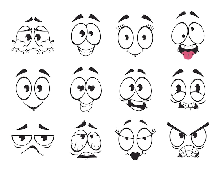 Vecteur dessin animé visage expression bouche oeil personnages de style comique concept abstrait ensemble graphique plat