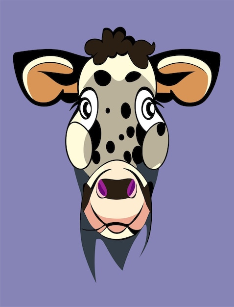 Dessin animé, visage vache, conception vectorielle 2D