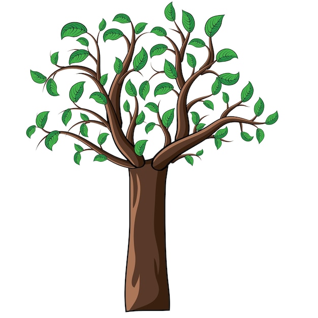 un dessin d'un arbre avec des feuilles vertes et un arbre avec un arbre dessus