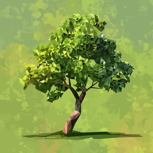 Vecteur un dessin d'un arbre avec un fond vert et un arbre avec des feuilles