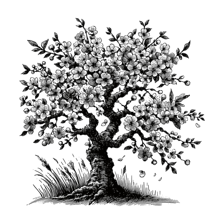 Vecteur un dessin d'un arbre avec des oiseaux dessus