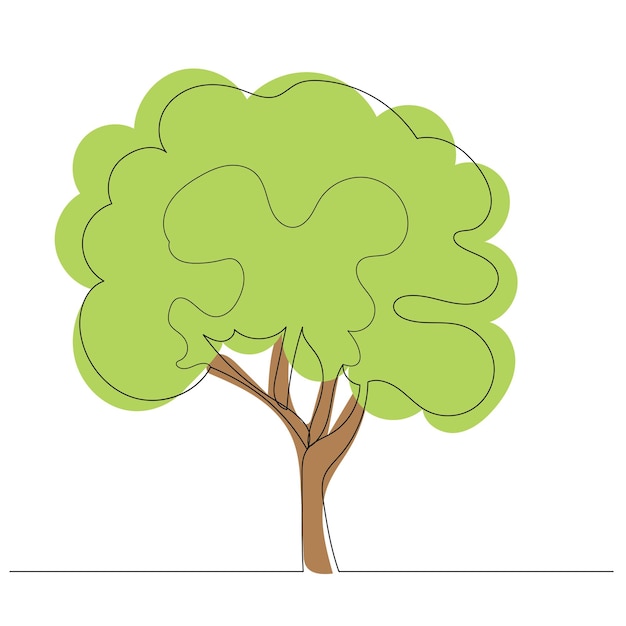 Vecteur dessin d'arbre vert en une seule ligne continue isolée