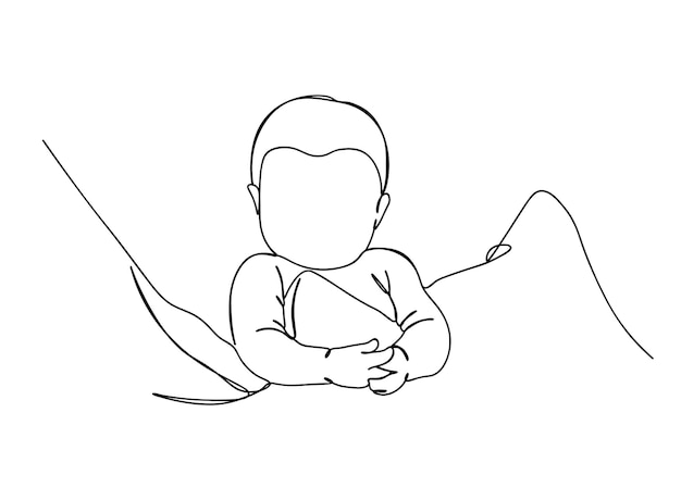 Vecteur le dessin d'art d'une seule ligne de bébé mignon continue l'illustration vectorielle de ligne