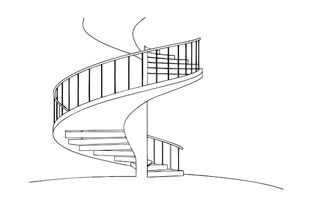 Dessin artistique continu d'une ligne Illustration d'un escalier en spirale rond en traînée modifiable