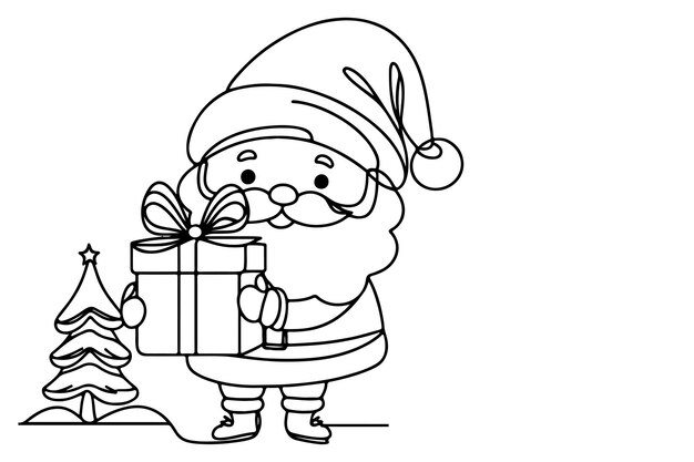 Vecteur un dessin artistique en ligne noire continue d'un joyeux arbre de noël dessiné à la main du père noël dessin vectoriel de croquis sur fond blanc