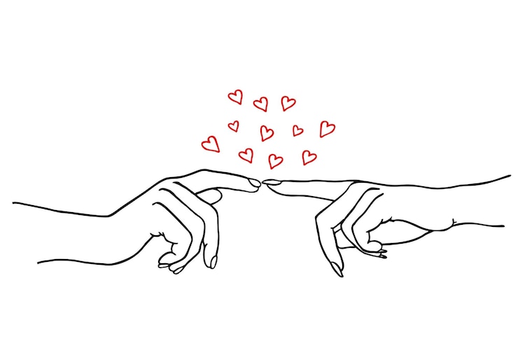 Vecteur dessin artistique vectoriel de mains se touchant avec les doigts deux mains essaient de se toucher