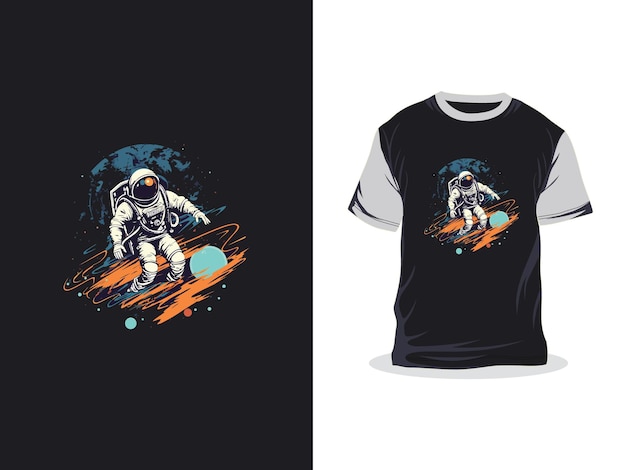 Vecteur dessin d'astronaute dans l'espace œuvre d'art créative design de t-shirt à l'impression vectorielle à la mode