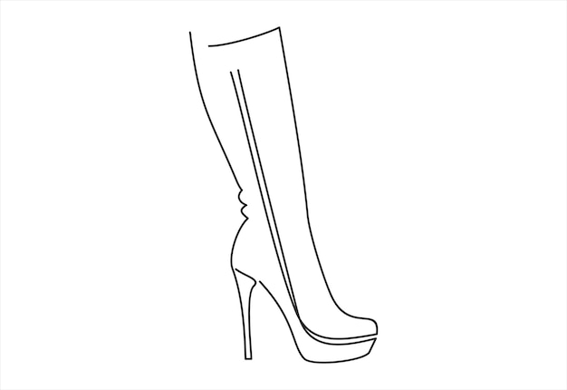 Dessin Au Trait De Bottes Pour Femmes.logo Sur Fond Blanc