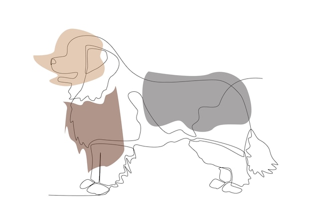 Vecteur dessin au trait de chien de terre-neuve debout d'une vue de gauche