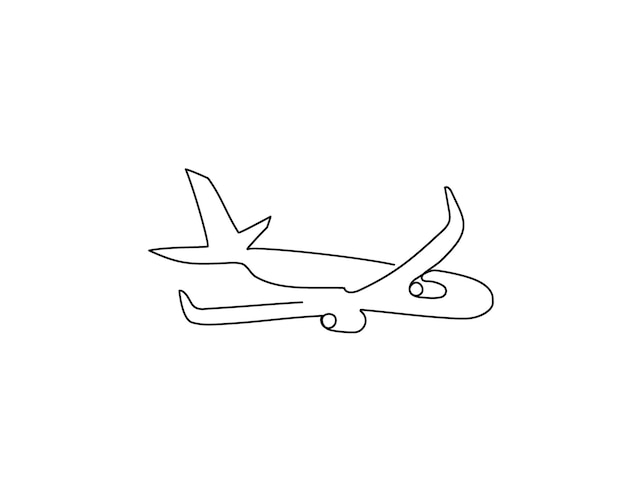 Vecteur dessin au trait continu d'avion. un dessin au trait de vol, jet, avion.
