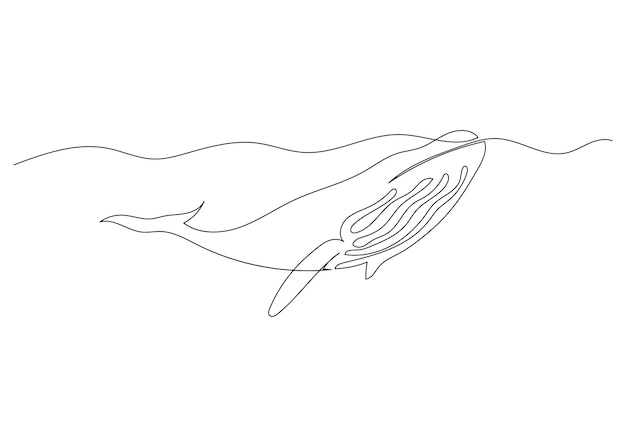 Vecteur dessin au trait continu de baleine avec l'art du minimalisme de l'océan