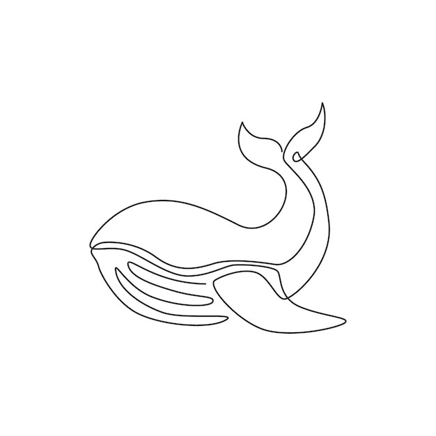 Un dessin au trait continu d'une baleine géante pour le logo de l'organisation de l'environnement du parc aquatique aquatique