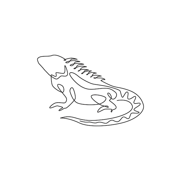 Un dessin au trait continu d'un bel iguane exotique pour l'identité du logo de l'association des amateurs d'animaux de compagnie