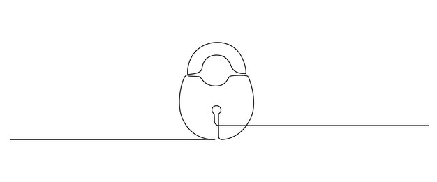 Un dessin au trait continu de cadenas avec trou de serrure Symbole de contour verrouillage du mot de passe et concept de sécurité de la confidentialité dans un style linéaire simple Trait modifiable Illustration vectorielle de Doodle