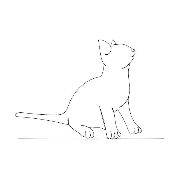 Vecteur dessin au trait continu d'un chat mignon art du minimalisme