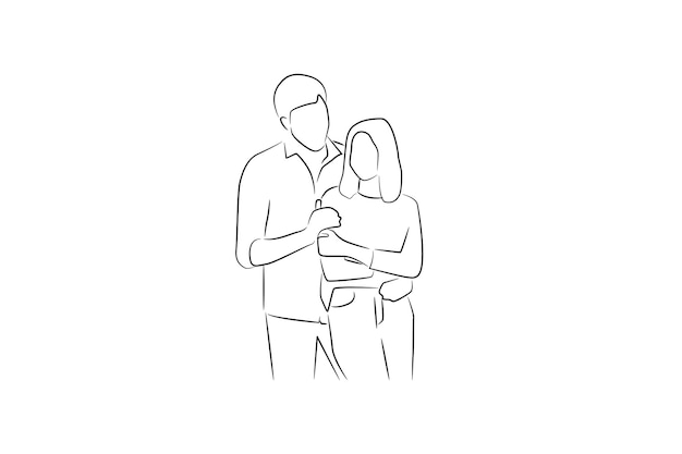 Dessin Au Trait Continu D'un Couple Heureux Dessiné à La Main