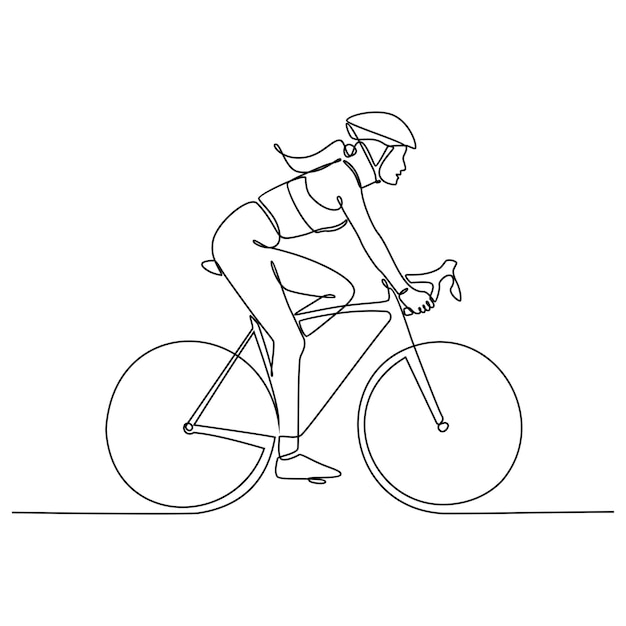 Vecteur dessin au trait continu de cycliste à vélo isolé sur fond blanc vector