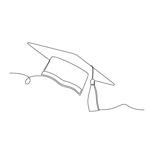 Vecteur dessin au trait continu du chapeau de diplômé