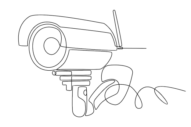 Dessin Au Trait Continu Du Vecteur De Croquis De Caméra De Vidéosurveillance De Surveillance