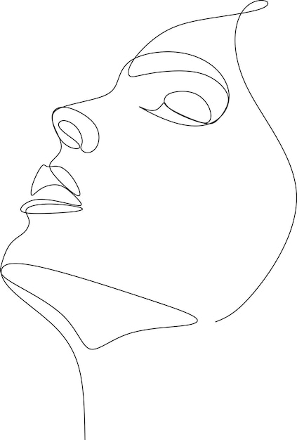 Dessin au trait continu du visage féminin de portrait de belle femme