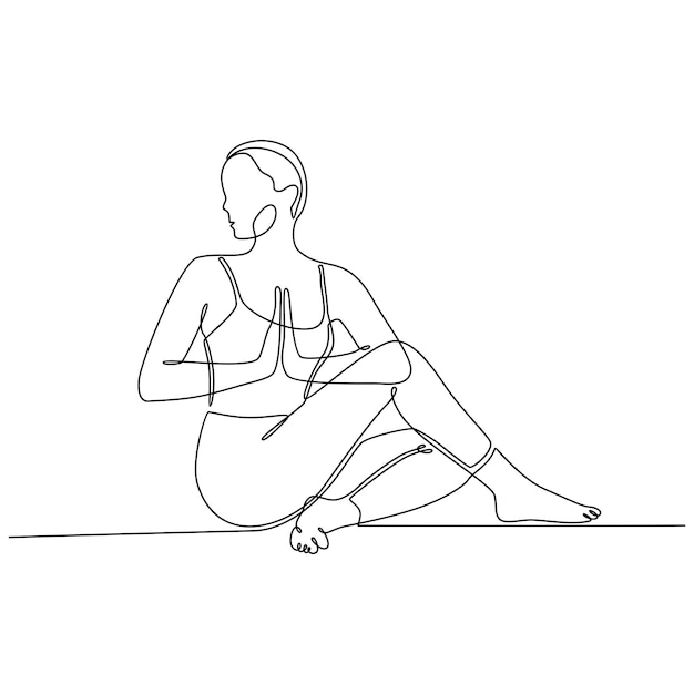 Dessin Au Trait Continu Femme Pratiquant Le Concept De Fitness Yoga Illustration Vectorielle