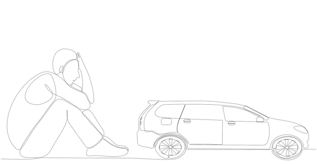 Dessin Au Trait Continu Femme Triste Veut Acheter Une Voiture